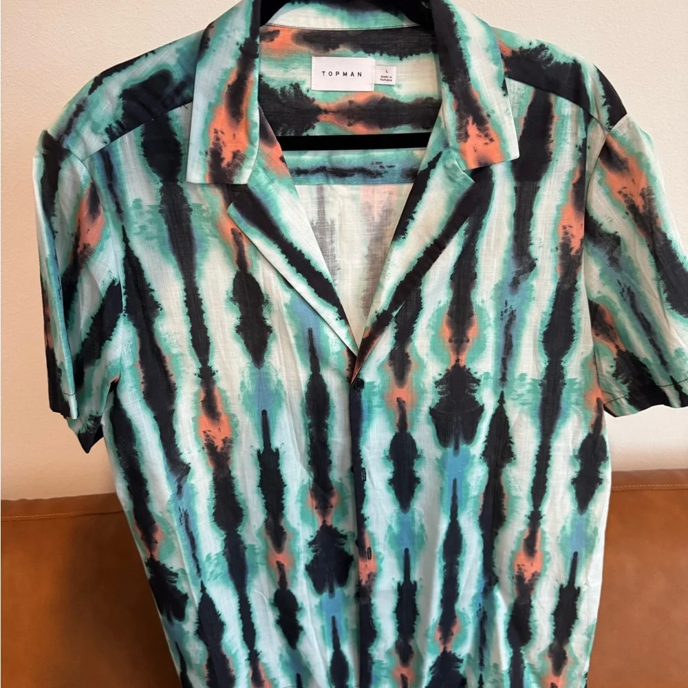 Topman Teal and Coral Striped Men's Shirt - Picture 5 of 12